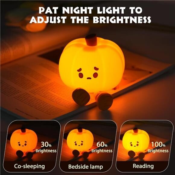 Pumpkin Night Light Cute LED Lamp, Silicone Dimmable Nursery Nightlight for kids - Picture 2 of 7